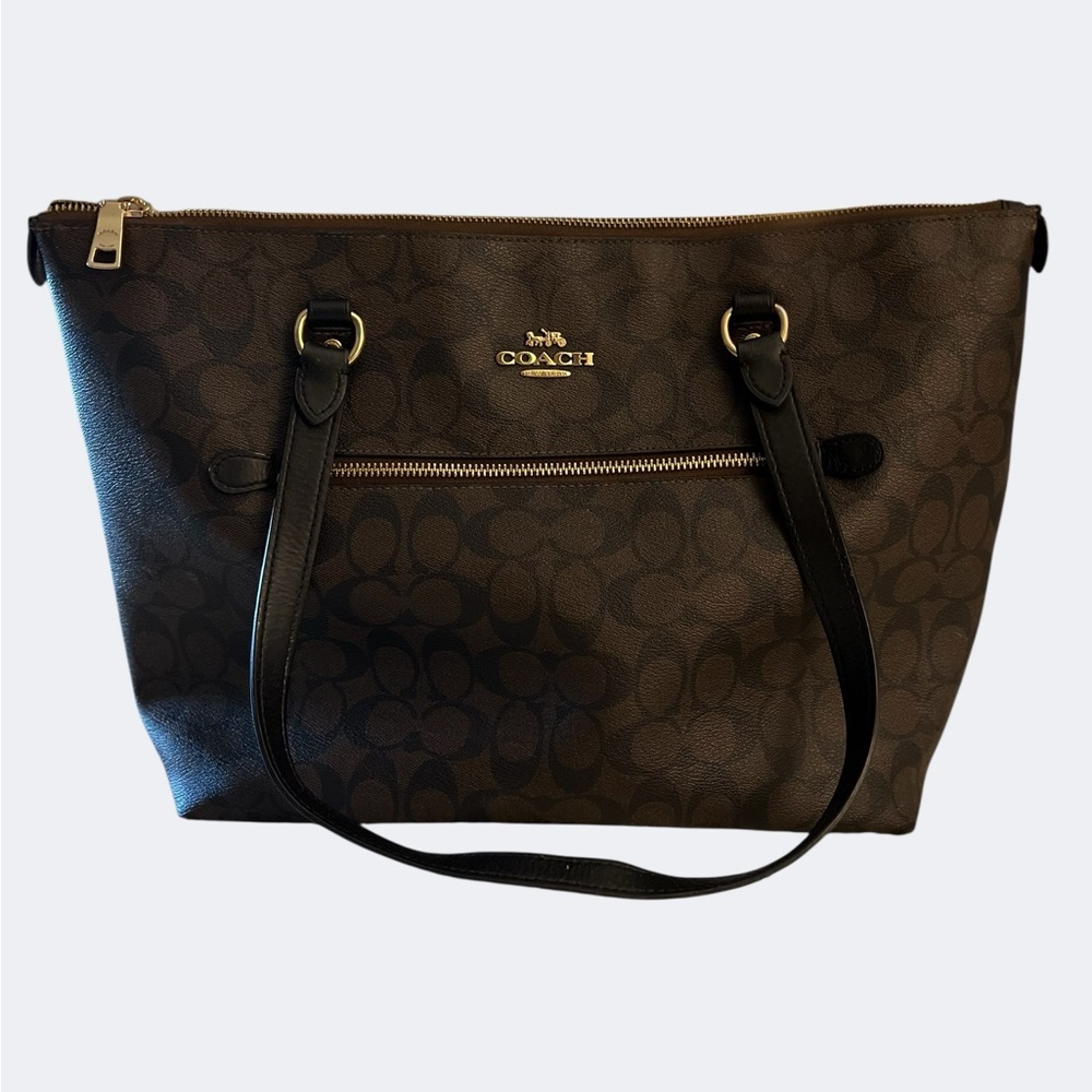Coach Station Tote Bag Signature Canvas Brown Black Large Purse Handbag Logo